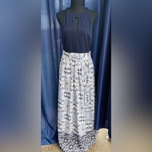 Vince Camuto Blue and White Maxi Dress with Belt